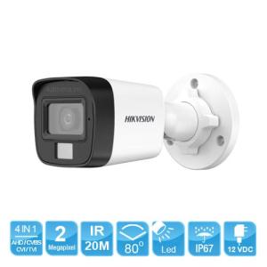 Camera Hikvision DS-2CE16D0T-EXLF 2MP, thân trụ kim loại, hồng ngoại 20m, đèn LED trắng, hình ảnh rõ nét ngày đêm, chống ngược sáng DWDR, lắp đặt dễ dàng ngoài trời