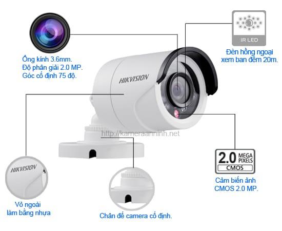 Camera An Ninh Hikvision 2.0MP, Smart IR 24 LED, Bù Sáng Tự Động, Chống Rung, Quan Sát Ngoài Trời, Độ Nét 1080P, Góc Rộng, Hình Ảnh Ổn Định, Bền Bỉ