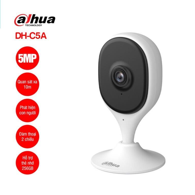 Dahua DH-C5A Camera Wifi 5MP, công nghệ H.265 tiết kiệm lưu trữ, Auto Tracking AI, đàm thoại hai chiều, góc nhìn 90°, hồng ngoại 10m, WiFi 6 ổn định, hỗ trợ thẻ nhớ 256GB