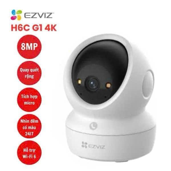 GIÁM SÁT TOÀN DIỆN, NGĂN NGỪA XÂM NHẬP – EZVIZ CS-H6C G1 camera wifi 8MP 4K, chế độ ban đêm có màu, tự động theo dõi đối tượng, phát hiện tiếng ồn & chuyển động, lưu thẻ 512GB