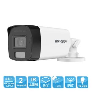 Hikvision DS-2CE17D0T-EXLF 2MP, camera ColorVu thân trụ ngoài trời, độ phân giải 1920×1080, đèn LED trắng 40m, hồng ngoại mạnh mẽ, chống nước IP67, công nghệ DNR BLC HLC DWDR chống ngược sáng