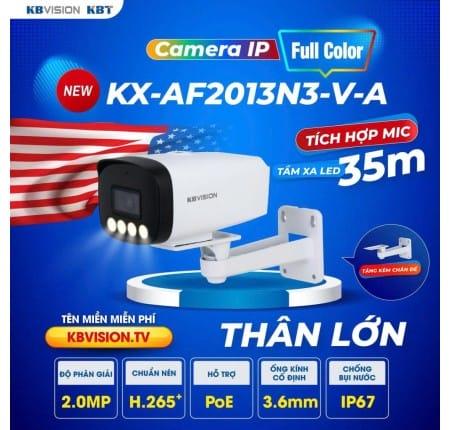 KBVISION KX-AF2013N3-V-A Camera IP Thân Ngoài Trời 2.0MP, H.265+, Đèn LED 35m–50m, Full Color Ban Đêm, Tích Hợp Mic