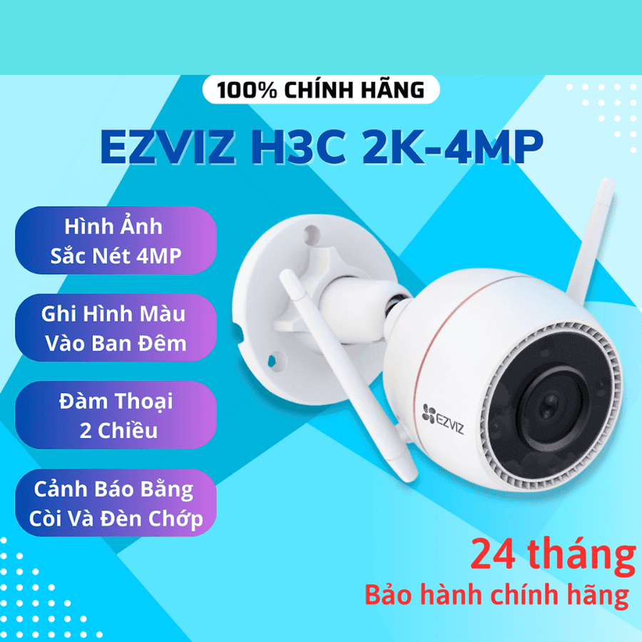 GIÁM SÁT SẮC NÉT ĐÊM NGÀY, AN NINH CAO CẤP Ezviz CS-H3C 4MP WiFi ngoài trời – chế độ nhìn ban đêm có màu với spotlight đôi – AI nhận diện người, vẫy tay, báo động trực tiếp – phù hợp nhà,