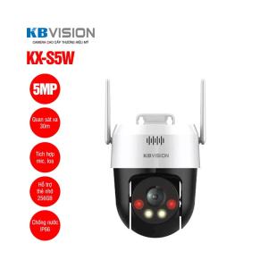Camera WiFi ngoài trời 5.0MP KBVISION KX-S5W, độ phân giải cao CMOS 1/2.8”, nhận diện AI người và xe, chống nước IP66, đàm thoại hai chiều, còi hú và đèn báo động