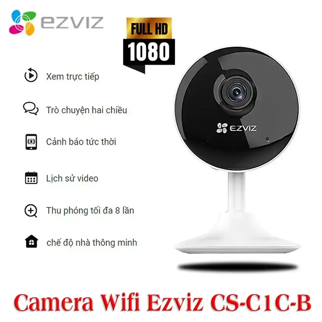 Camera Quan Sát WiFi EZVIZ C1C 1080P, Góc Nhìn 130°, Hồng Ngoại 12M, Chuẩn Nén H.264, Lắp Đặt Nhanh.